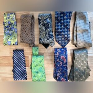 Bundle Of 9 Silk Ties Green and Blue Multicolor, Mixed Brands, ￼ Joseph A Banks